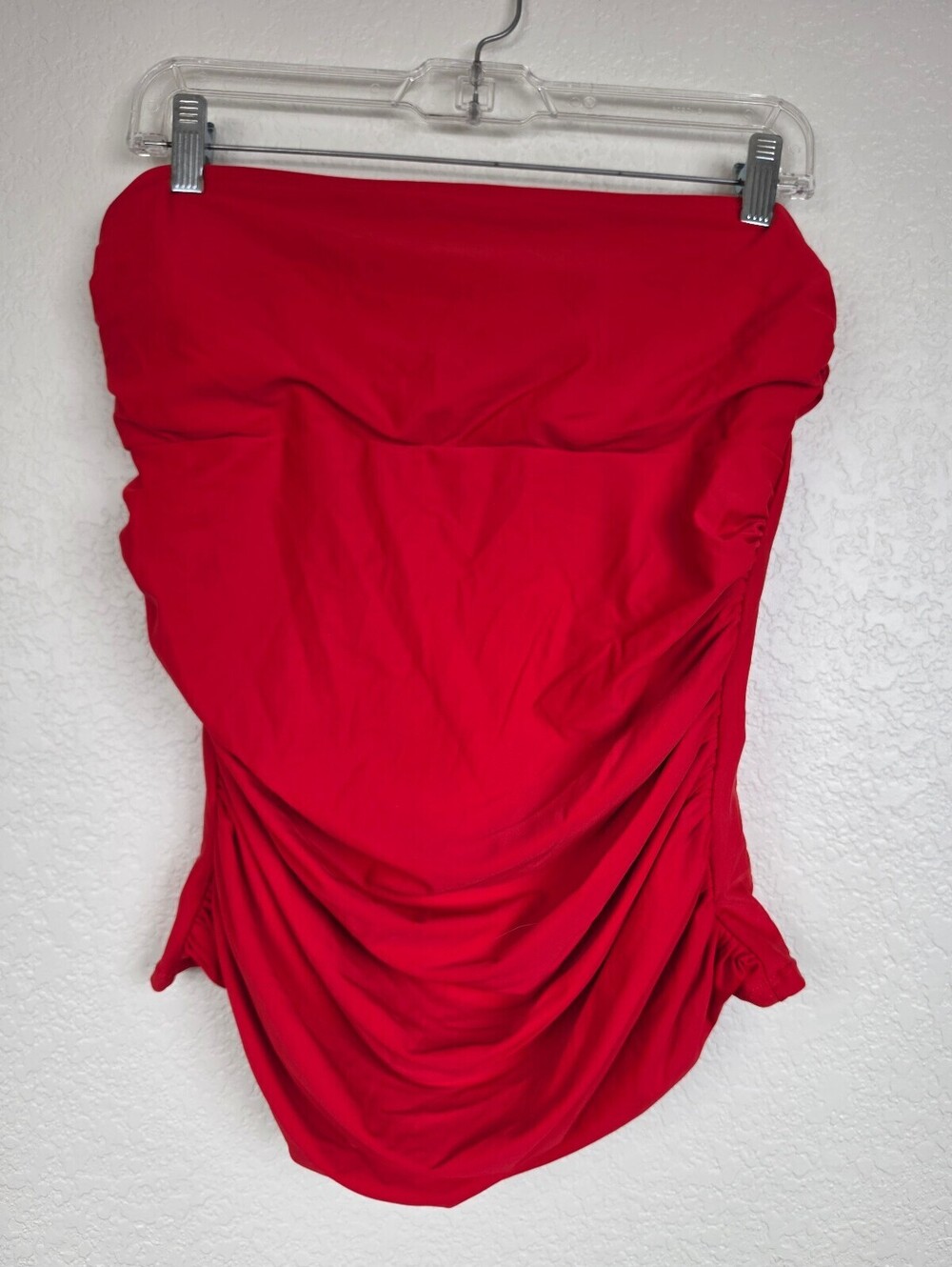 Red Strapless Ruched Swimsuit Top Large